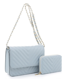 2in1 QUilted V Crossbody Bag Wallet Set CV20142 BLUE